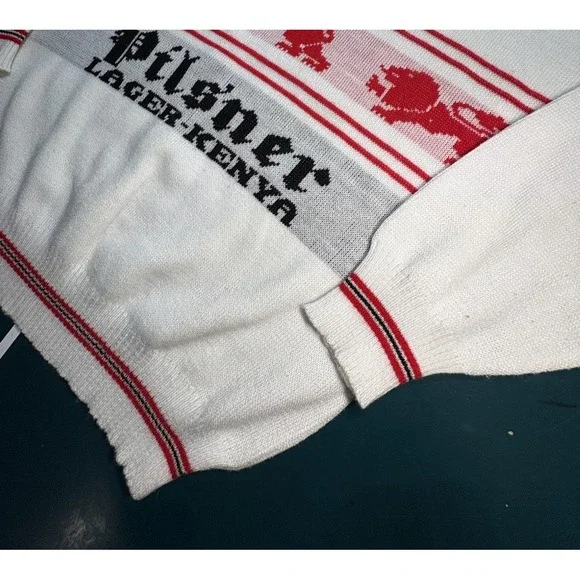 Vintage 70s Pilsner Lager Kenya Beer Knit Sweater Novelty Crewneck Size Large